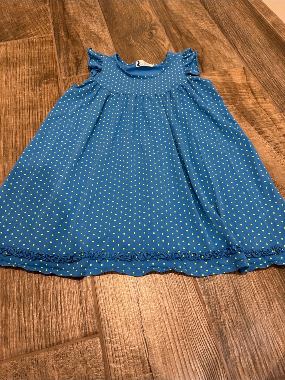 Lily & Londyn Blue with Yellow Polka Dot Ruffle Hem Dress - size 10